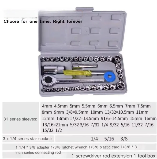 Cisivis Hot Sale Heavy Duty 40pcs  Socket Wrench Set carbon steel Hand Tools Kit Car Accessories Vehicle Repair Tool