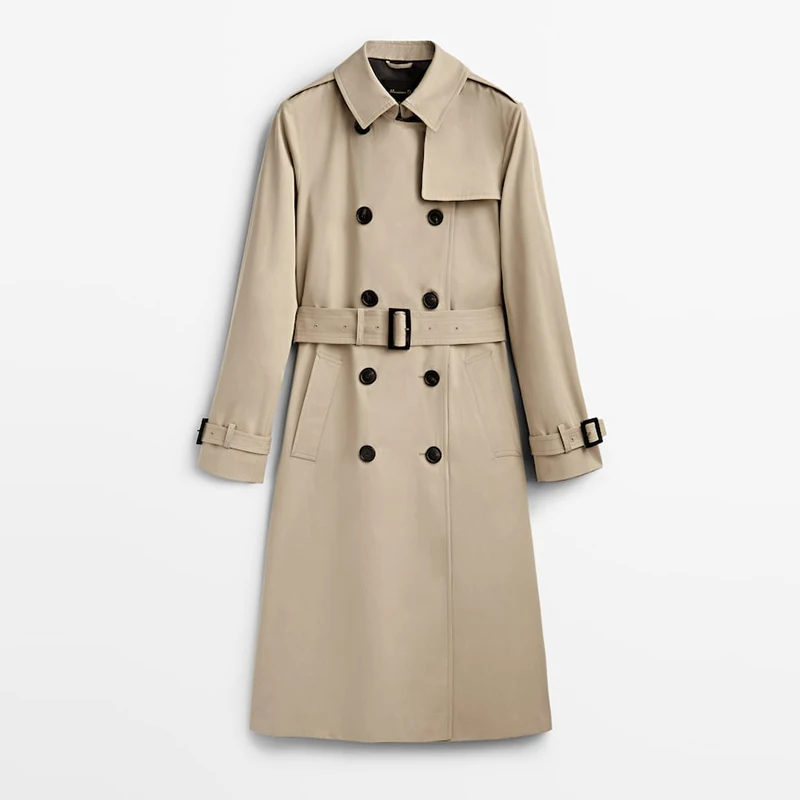 New Fashion Classic Solid Color 100% Cotton Button Long Coat Trench Coat With Belt Mid-length Plus Size Winter Outdoor Jackets