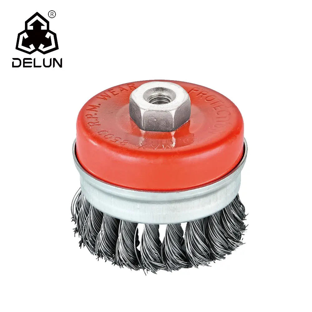DELUN 3 Inch Knotted Steel Bristle Wire Wheel Brush Diy Grade Well-Rated Polishing Tool with MPA EN12413 Standards OEM Support