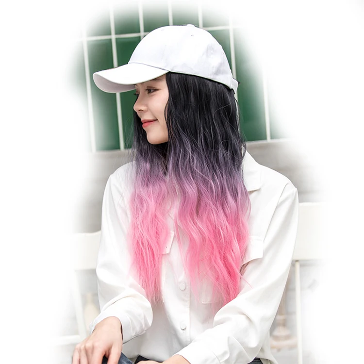 Wholesale chemical fiber wig 20inch Gradient straight hair simulation synthetic hair wigs hat