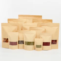 Hot Sell Customized Kraft Paper Self-sealing Bag Nubuck Open Window Food Packaging Bag for Dried Fruit Tea