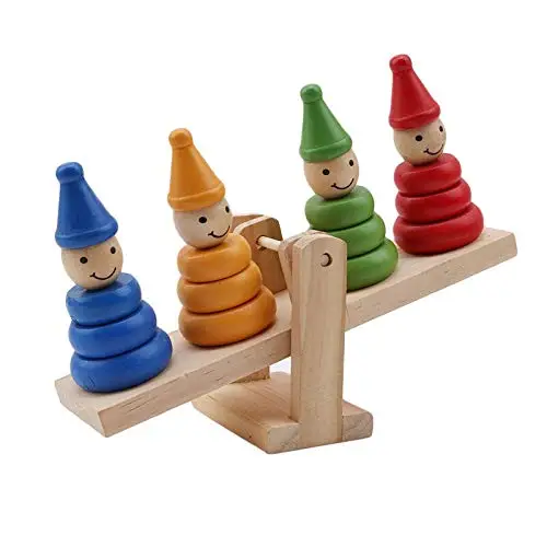 Montessori Wooden Clown Rainbow Stacker Seesaw Balance Scale Board Balancing Game Kids Early Education Toys Children