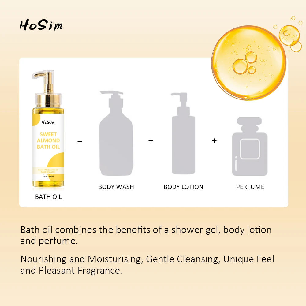 Free Sample Customized Shower Gel Moisture Natural Sweet Almond Bath Oil Organic Bath Essential Oil Body Wash