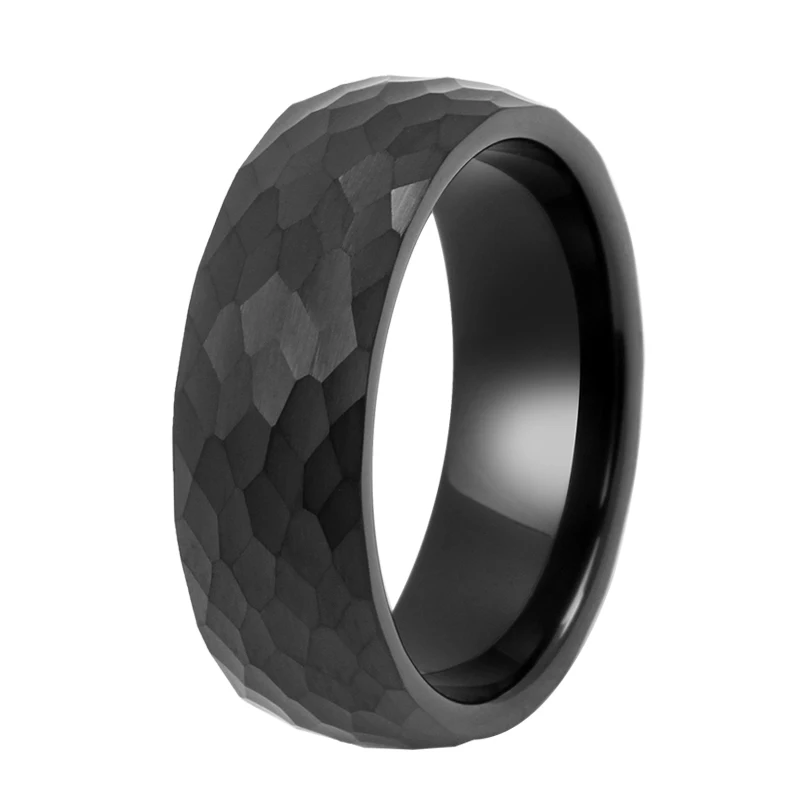 Black Hammered Stainless Steel TIZTI Ring Matt Finish 8mm Wedding Band Ring For Men Dome Super Titanium Ring