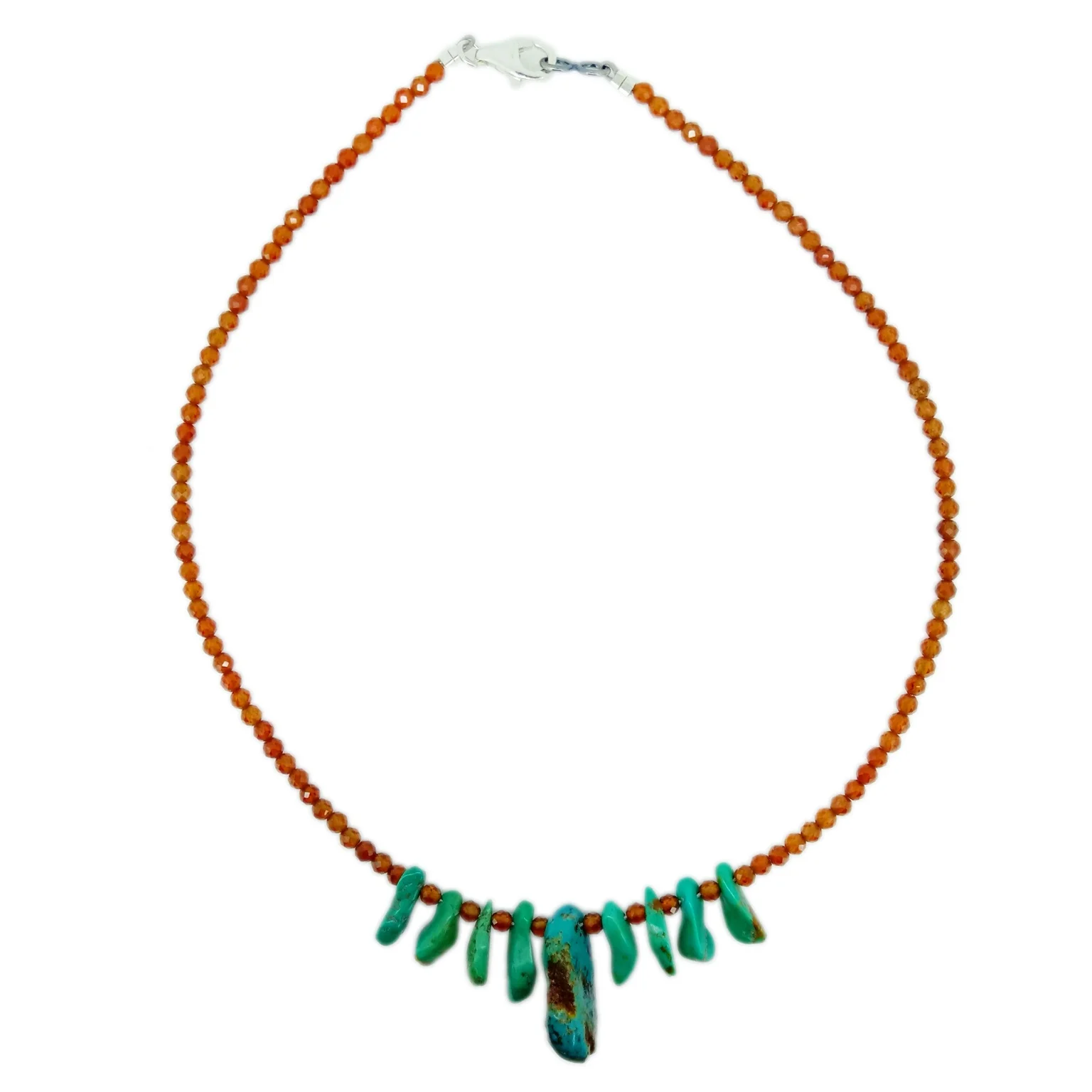 Natural Turquoise and Orange Mandarin Garnet 925 Sterling Silver Necklace  Gift for Woman