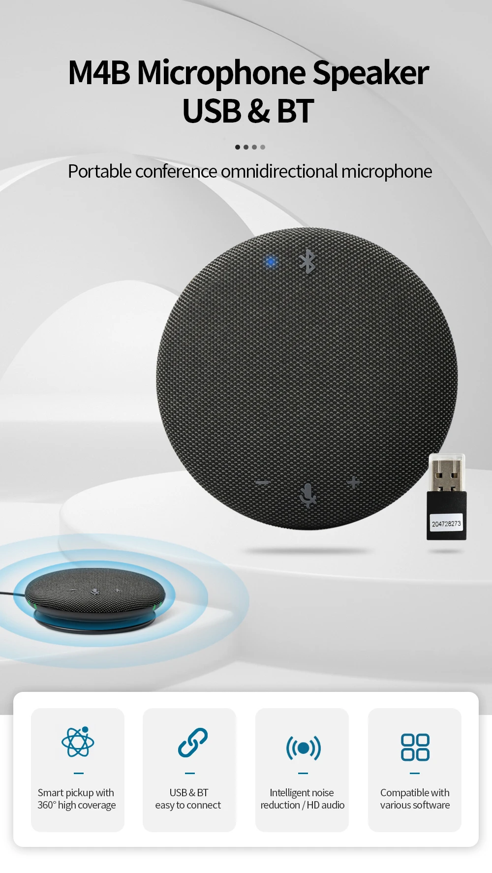 JJTS JT-M4B High End Customized wired audio conference system HD audio External Mic USB & BT omnidirectional microphone