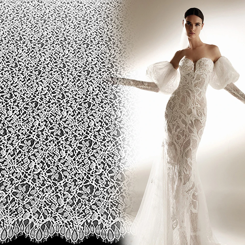 9076Yanzi custom bridal wedding dress Luxury tissu en dentelle french tulle lace chantilly eyelash lace fabric