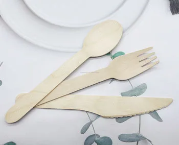 100% Natural Biodegradable Eco-friendly Wooden Cutlery Knife Fork Spoon Napkin Set