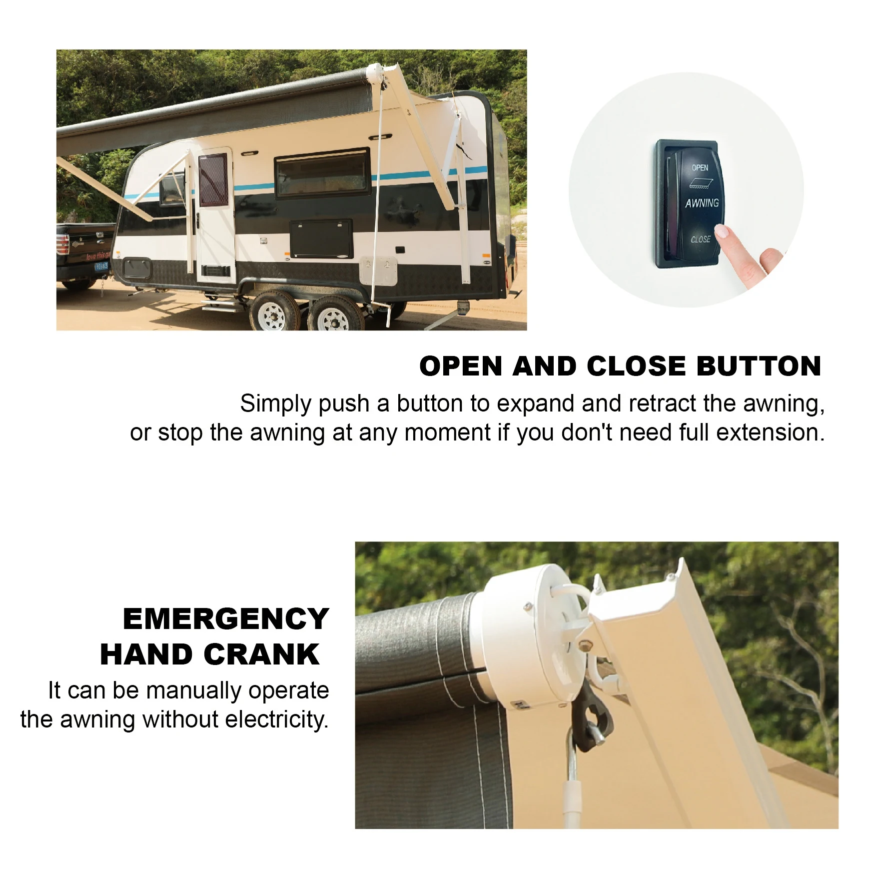 Awnlux Electric Patio Smart Arm White Expandable 12V Power 8Ft Rv Awning Assembly