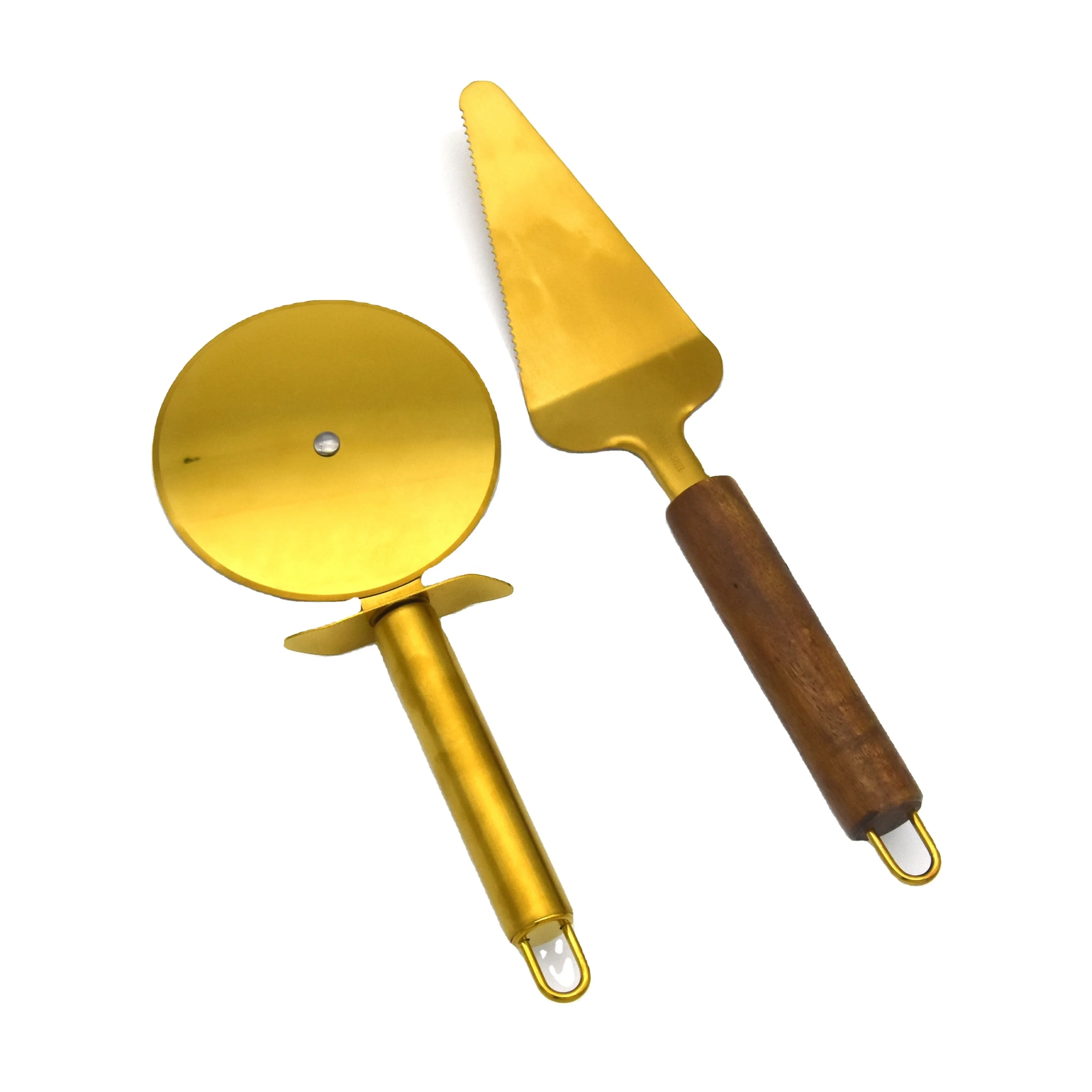 Gold Plated Copper GD Stainless Steel Custom Cake Server Shovel Set Roller Wheel Pizza Cutter