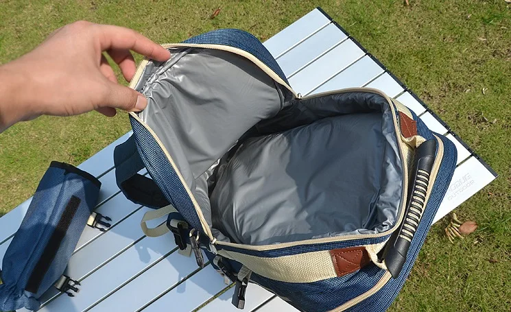 Outdoor Picnic Backpack Bag For 4 Person With Detachable Bottle/Wine Holder Fleece Blanket