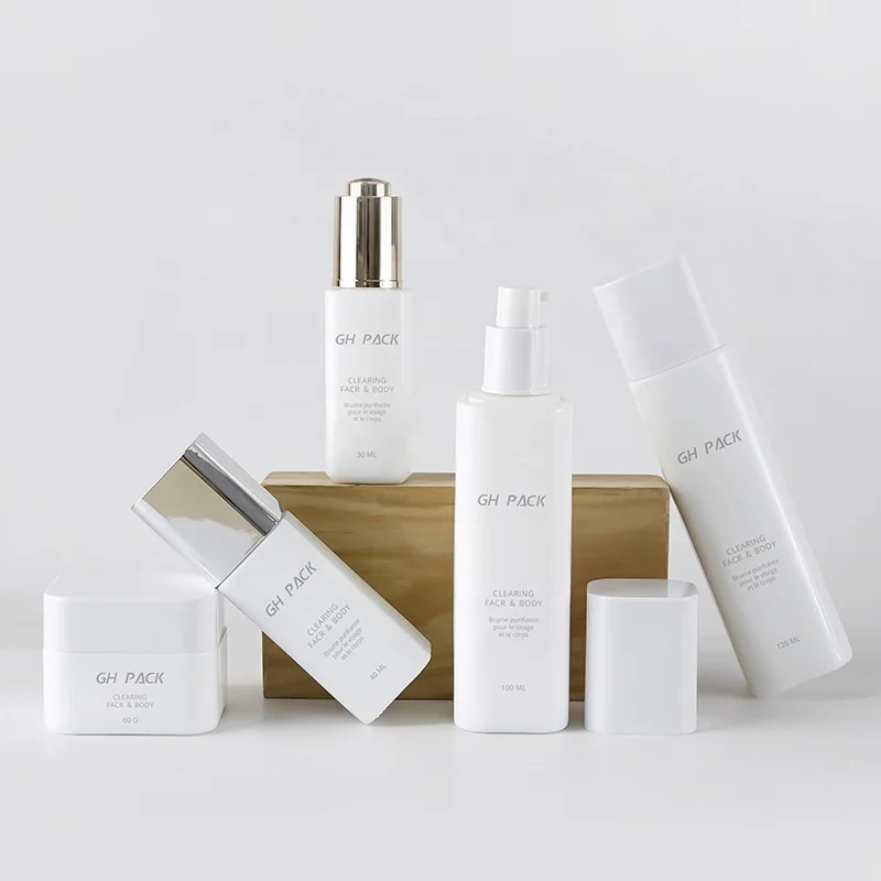 Good Selling Set 120ml 100ml 40ml 30ml 60g White Cubic Over-cap Glass Bottle Cream Jar for Skincare