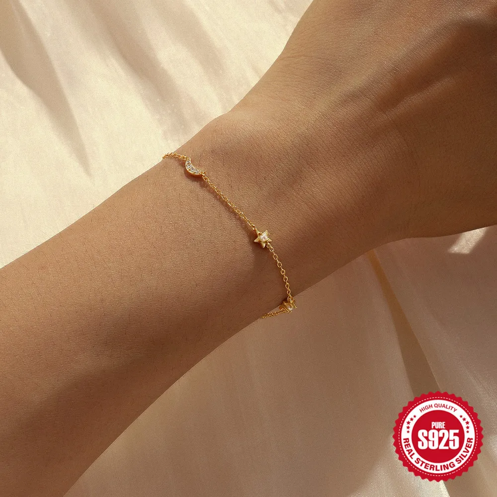 Carline Silver 925 Bracelet Gold Filled Bangles Korean Bracelets Pearl Bracelets Women Moon And Star Zirconia Jewelry Women