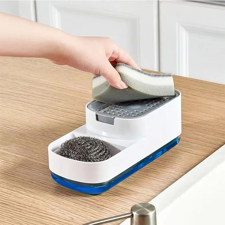 New Creative Kitchen Scrubbing and Cleaning Liquid Box Dispenser Push-type Detergent Washing Sponge Pump Manual Press Soap Caddy