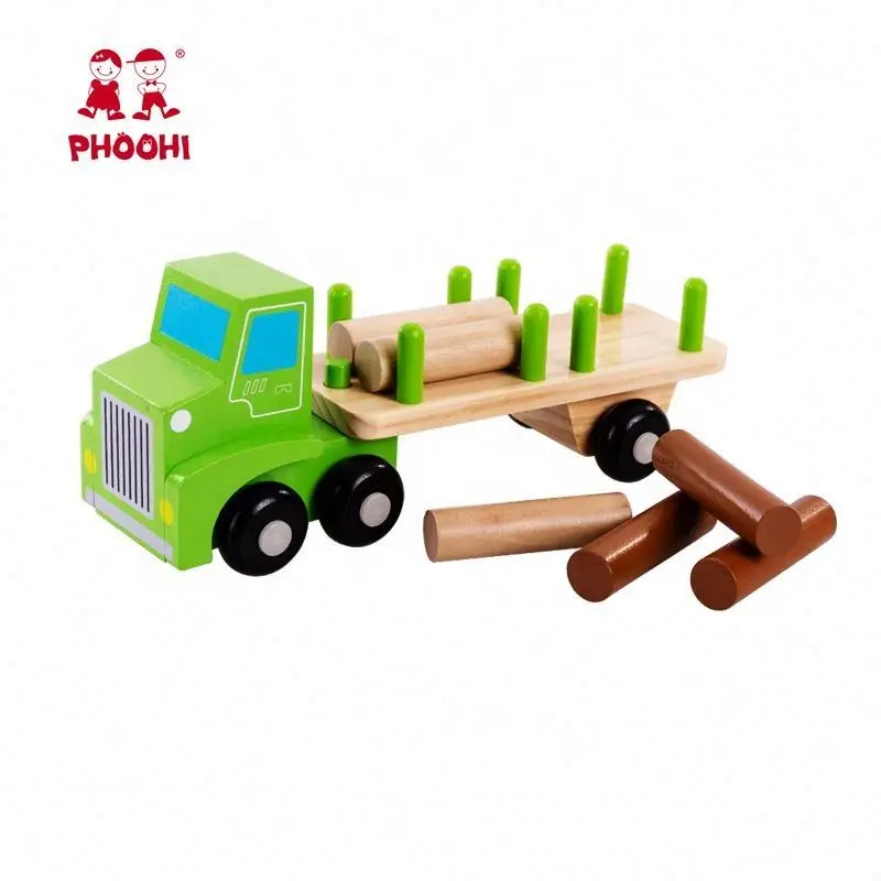 Kids play transport forest logging vehicle wooden timber loader truck toy for children