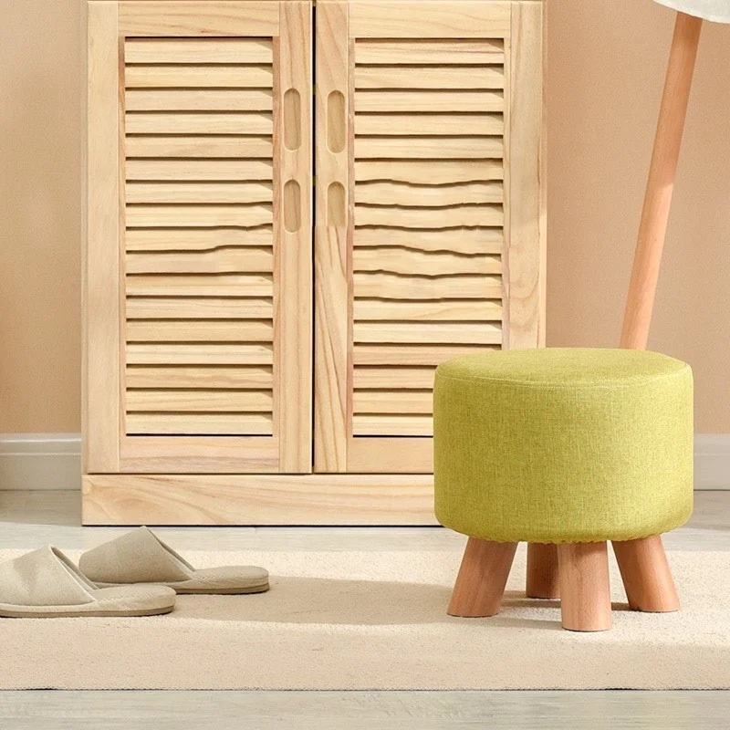 Removable Wood Leg Kids low stool footrest Ottomans Upholstered Footstool Round Pouf Stool