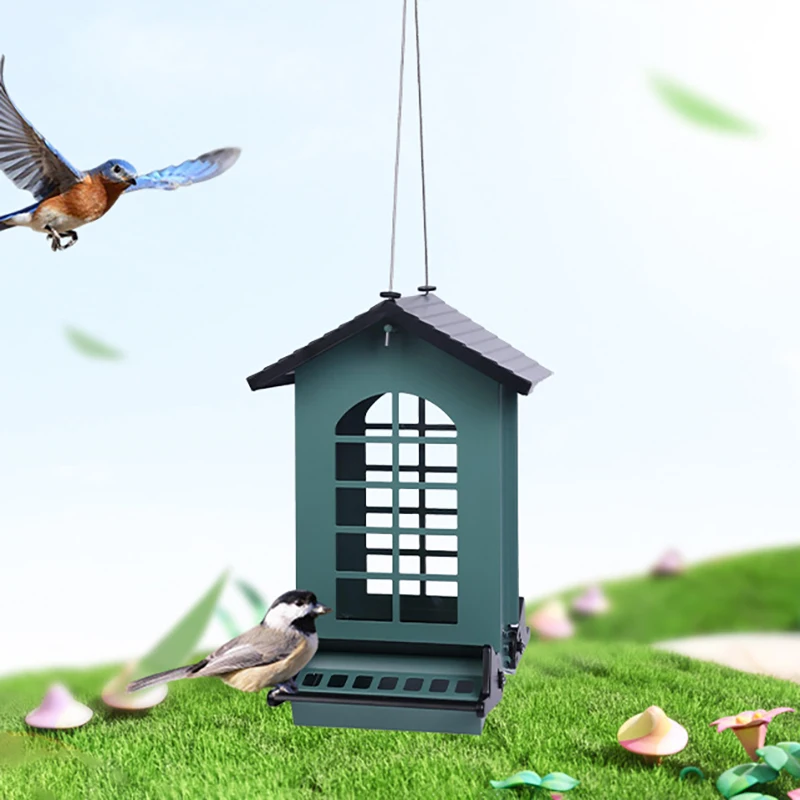 Factory Custom OEM Outdoor Courtyard Garden Hanging Automatic Metal Hummingbird Seed Food Feeder Wild Bird Feeder