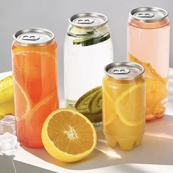 Wholesale 500 Ml  16 Oz Transparent  Empty Cold Drinks Plastic Soda Can/ Clear  PET  Can For Beverages / Bulk Soda Cans