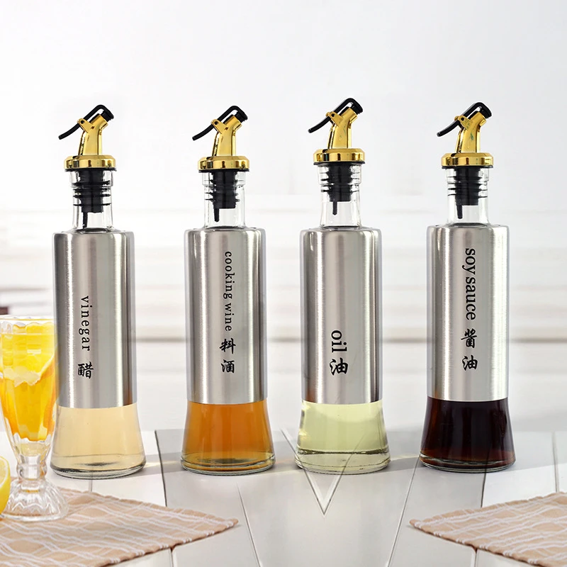 Glass oil bottle anti-hanging seal creative stainless steel oil pot soy sauce bottle seasoning bottle