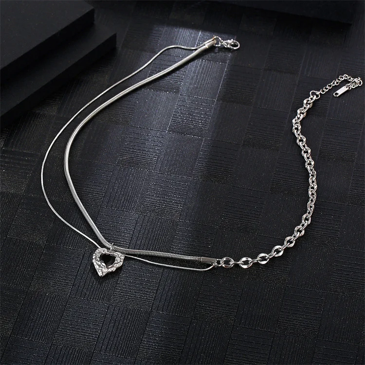 Hip hop link chain necklace personalized jewelry black heart pendant necklace