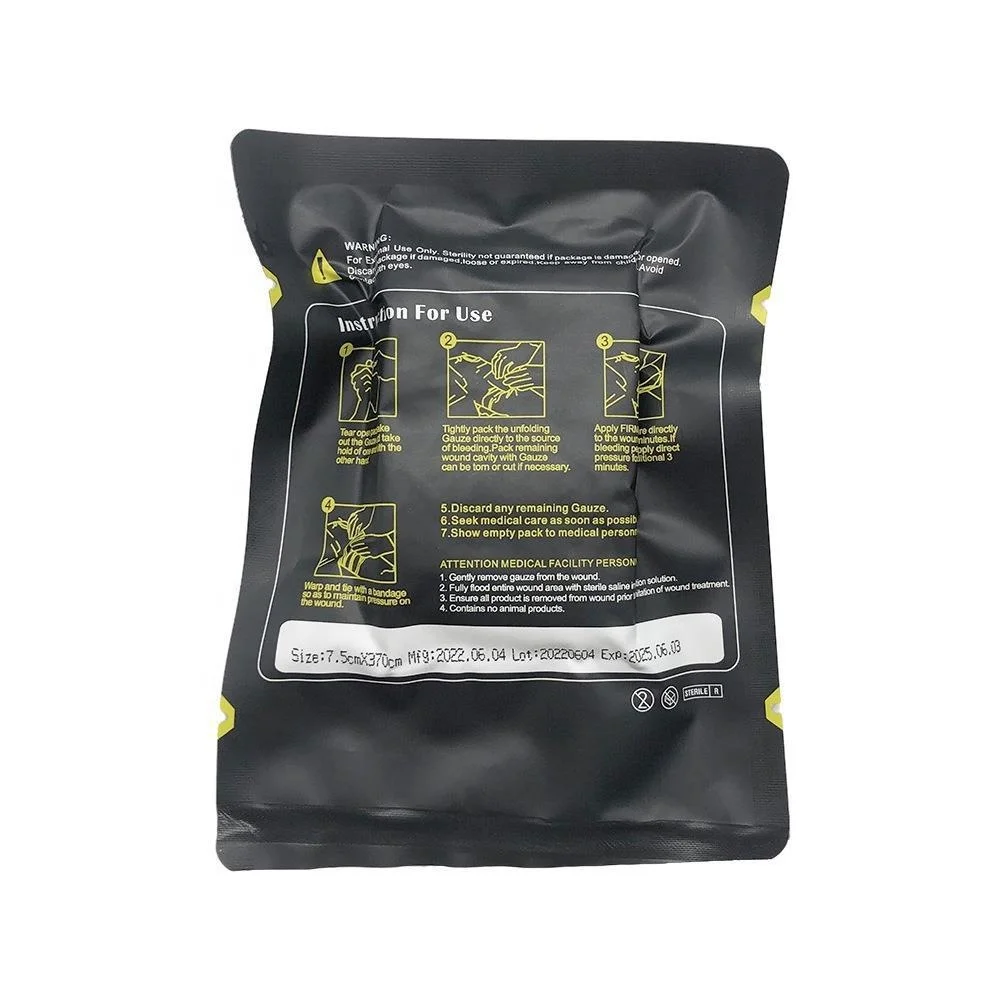 IRONDONKEY Hot selling 7.5CM * 3.7M emergency outdoor Kaolin Gauze tactical first aid kaolin hemostatic gauze