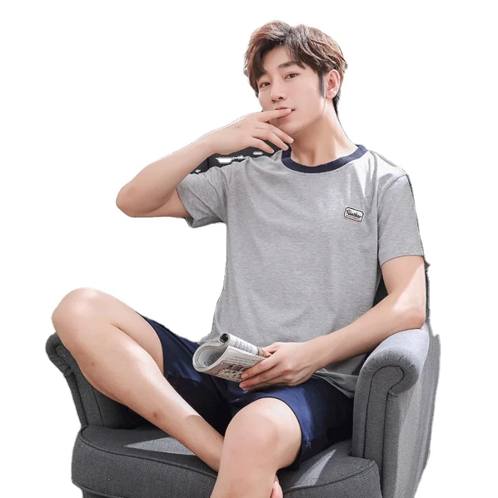 
Top Selling Summer Soft Men Pajamas Set Print Short Sleepwear For Male 