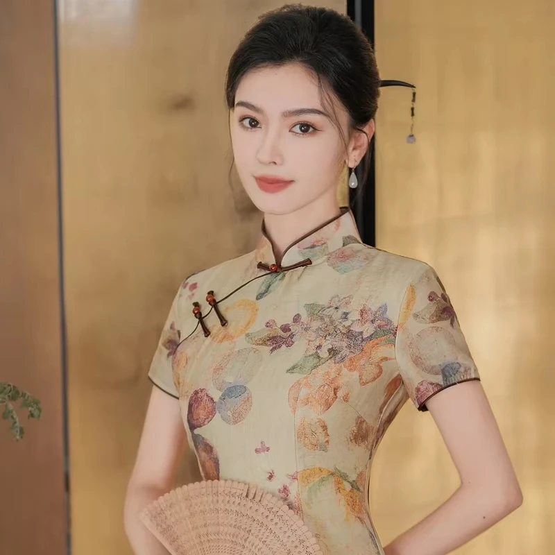 Handmade Chinese Qipao Dress Traditional Cheongsam Dress cotton linen Ladies Summer Dresses