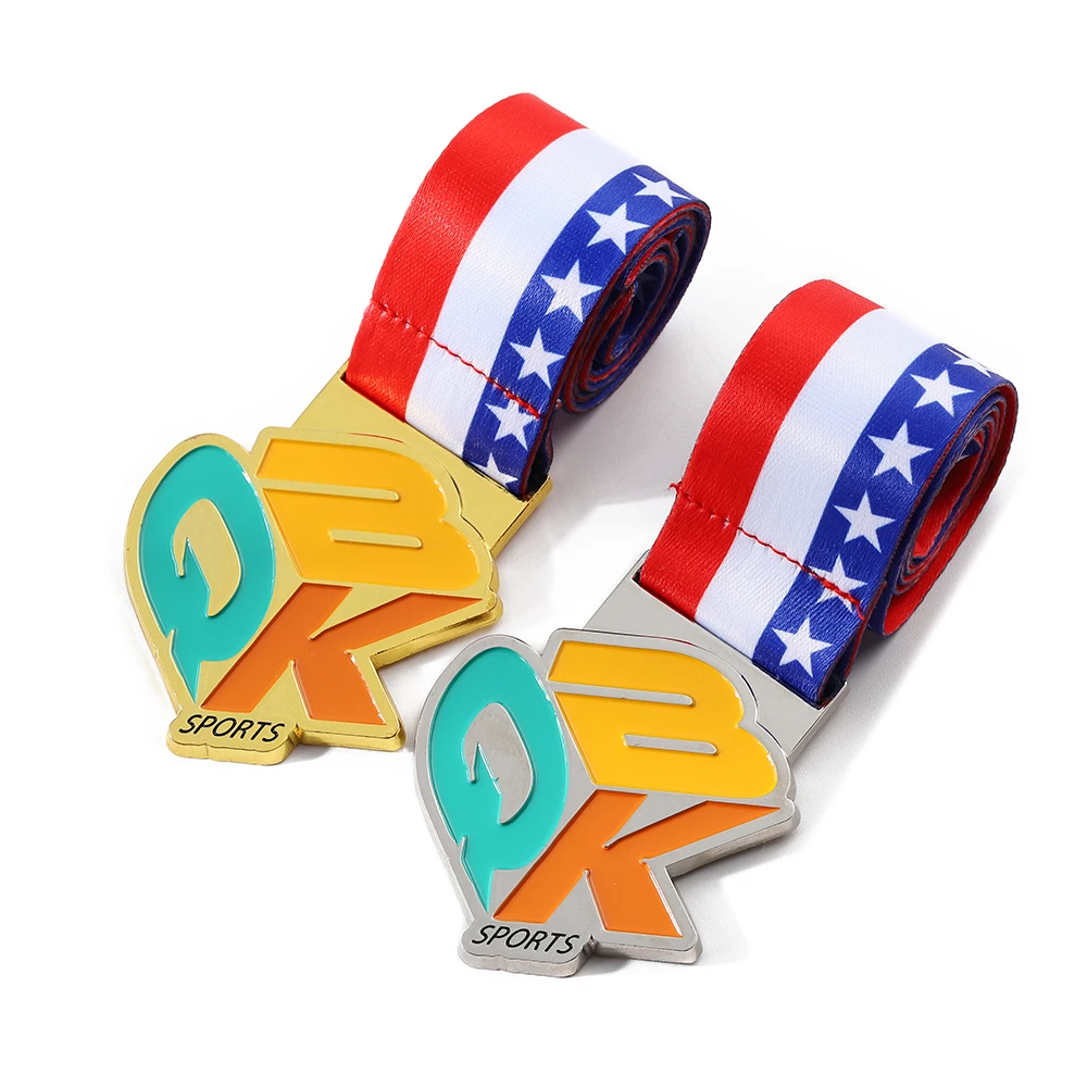 Factory custom logo and novel shape metal sports medal with ribbon