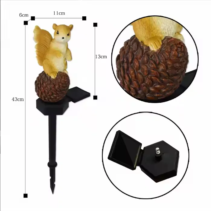 Solar Lawn Lamp Squirrel Landscape Lighting Resin Animal Cartoon Lamp Decoration Lighting Spike Solar Garden Light