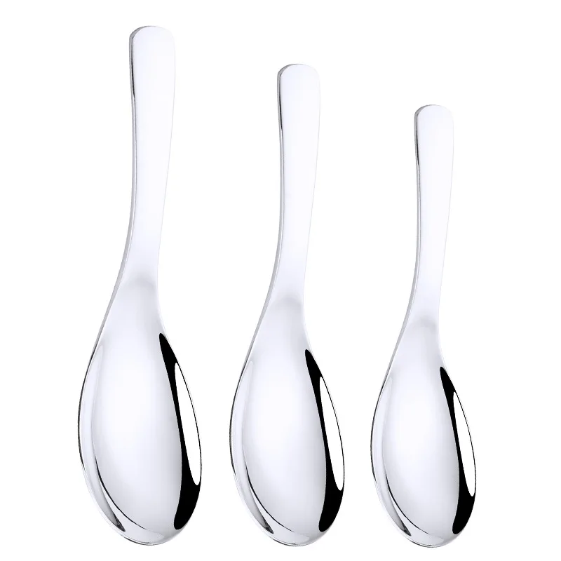 Wholesale Metal 304 Stainless Steel Curved Handle Round Bottom Ramen Soup Spoon Child Students Rice Spoon