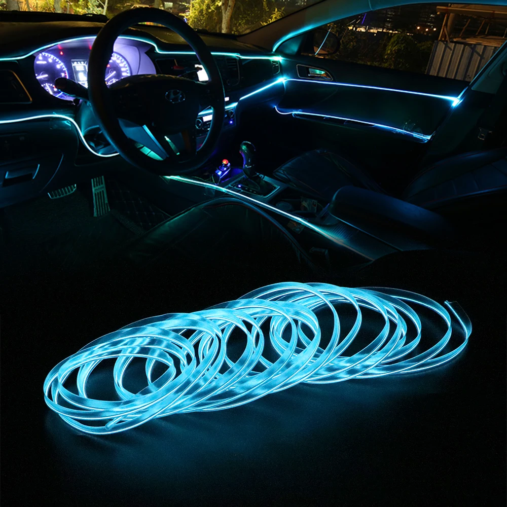 Car lights 12V El Wire Flexible Rope Neon Tube Line Glow Salon Flat Auto Led Strips Ambient Light Car Pathway Lighting