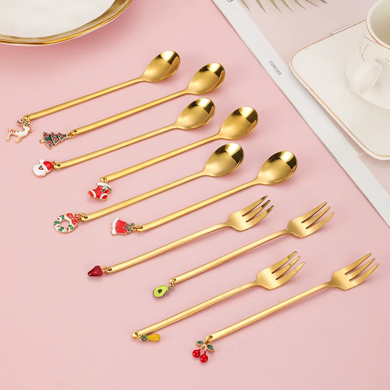 Golden Ice Cream Honey Dessert Tea Coffee Salad Round Spoon Reusable Metal Stainless Steel Spoons 13.7*2.4cm 15.7*17*2cm Cartoon