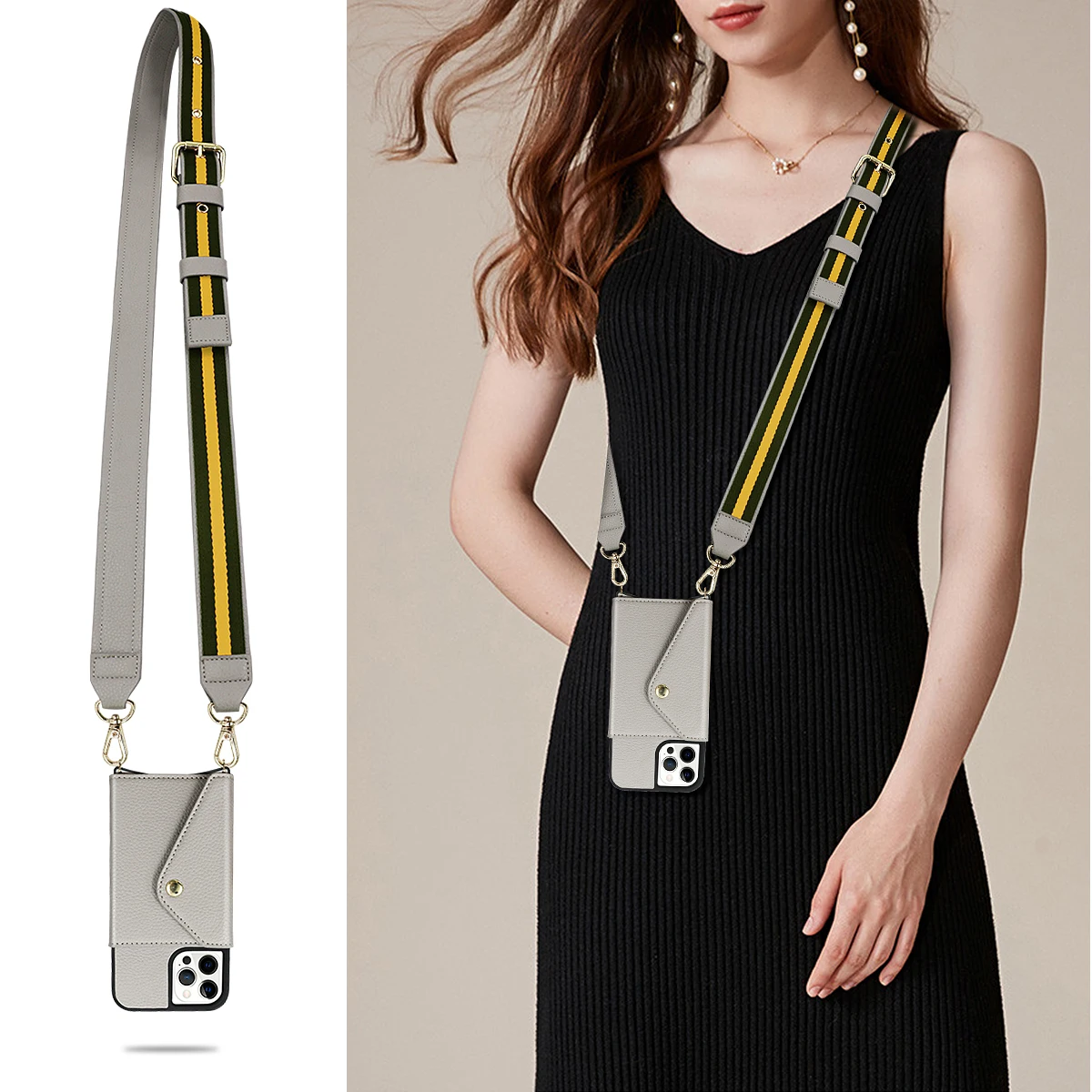 Top layer real leather crossbody mobile cell phone case with card holder for iphone 12