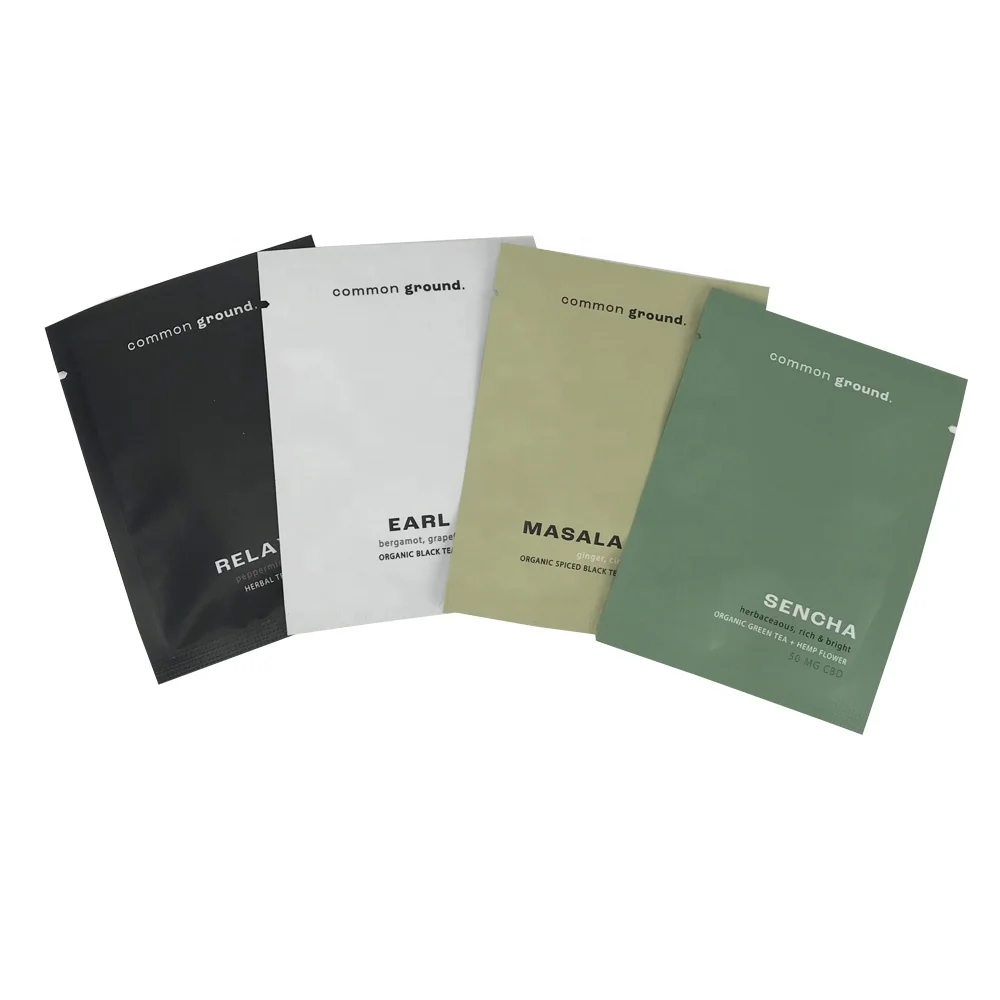 private label metalized laminated heat sealing plastic herbal flat packaging empty tea bags sachet plastique with tear