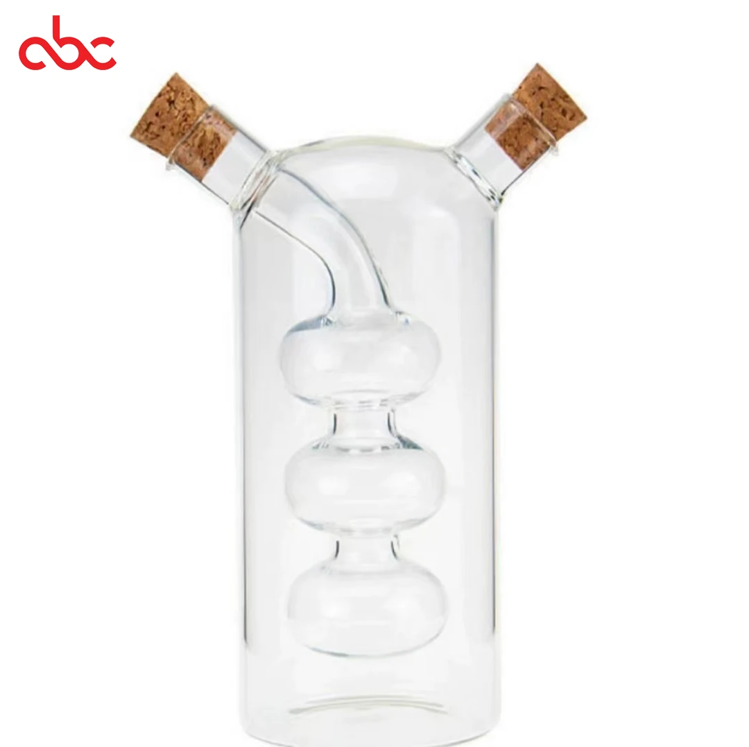 Glass Dispenser Custom Double Chamber Oil Bottle Cruet Kitchen 2 In 1 Oil And Vinegar Holder Dispenser