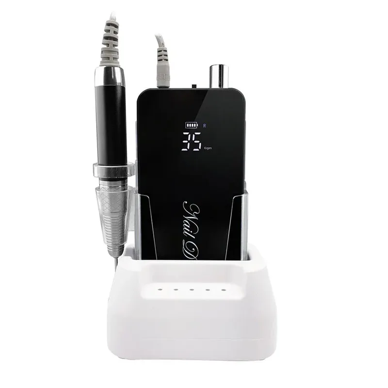 High Quality Brushless Cordless Efile 35000rpm 80W Electric E File Nail Drill Machine Portable With Charging Base