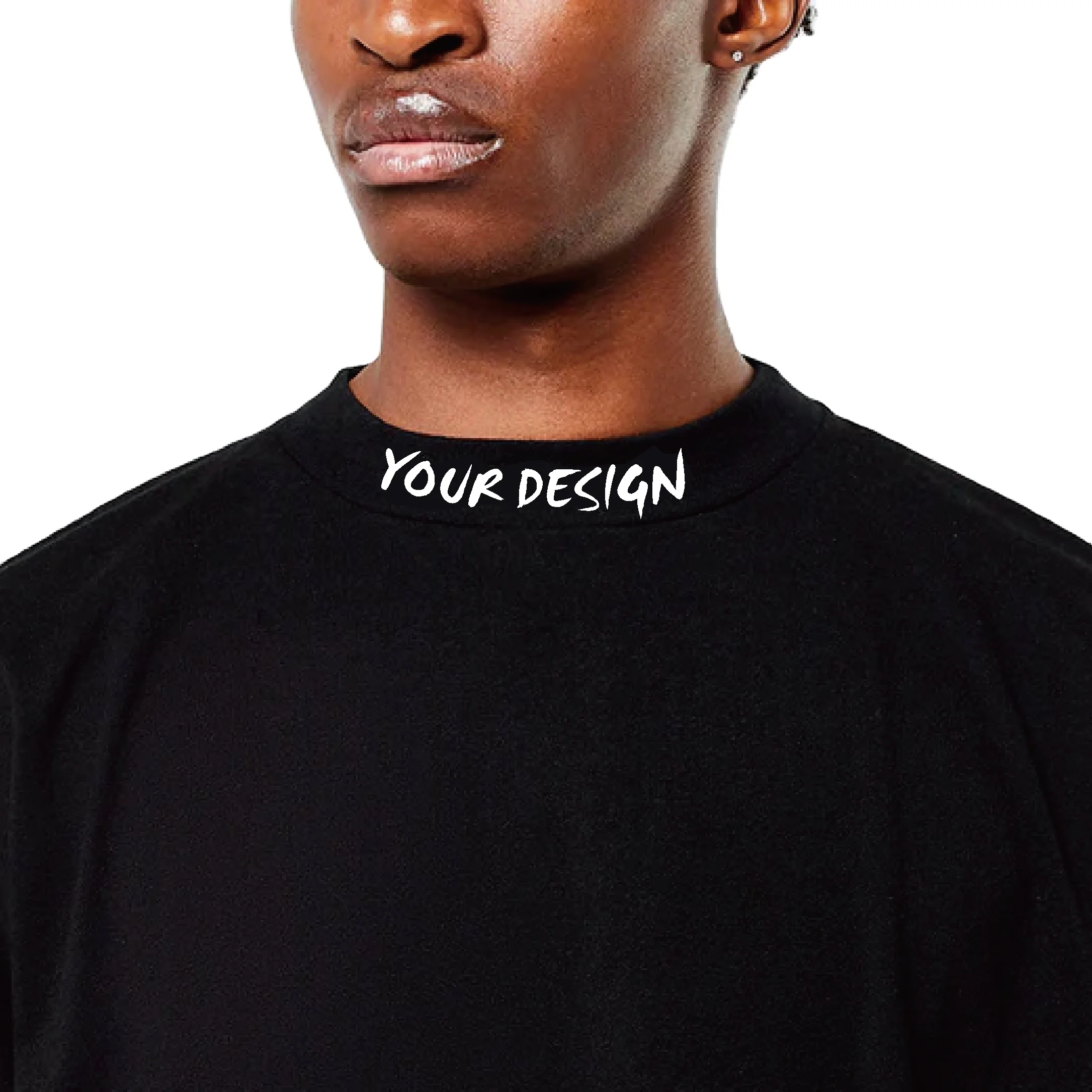 High quality 100% cotton tshirts custom mock neck black t-shirt men oversized blank plain t shirts clothing for wholesale