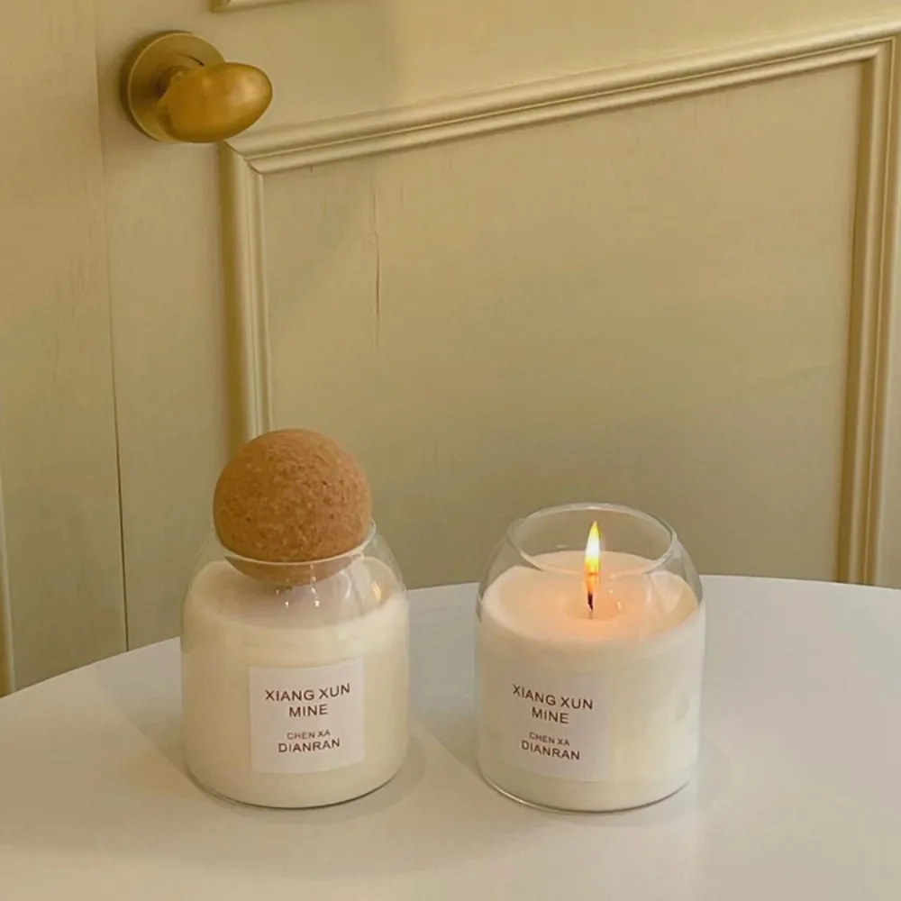 10oz 12oz Amber Heat resistant glass vessels iridescent candle empty jar glass with cork ball lids for Soy wax making