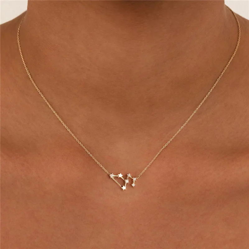 High Quality Sterling Silver Crystal Constellations Charm Star S925 Zodiac Gold Plated Women Necklace Jewelry
