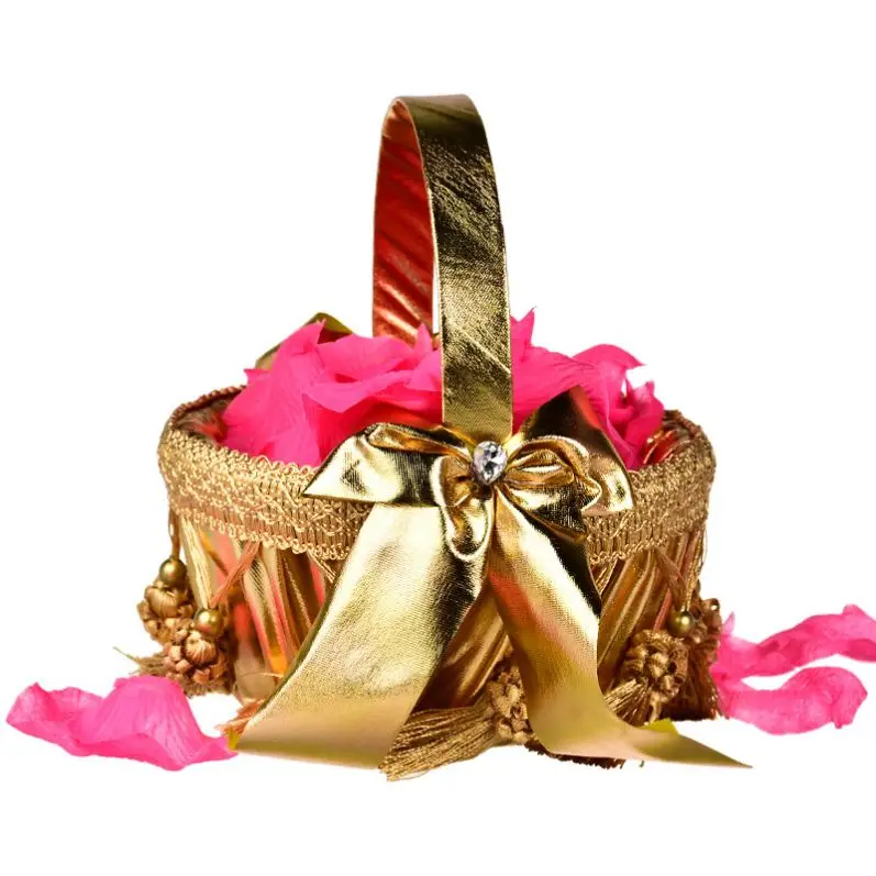 Wedding Creative Bride Gold And Silver Fringe Flower Girl Sprinkle Portable Basket Supplies Decoration