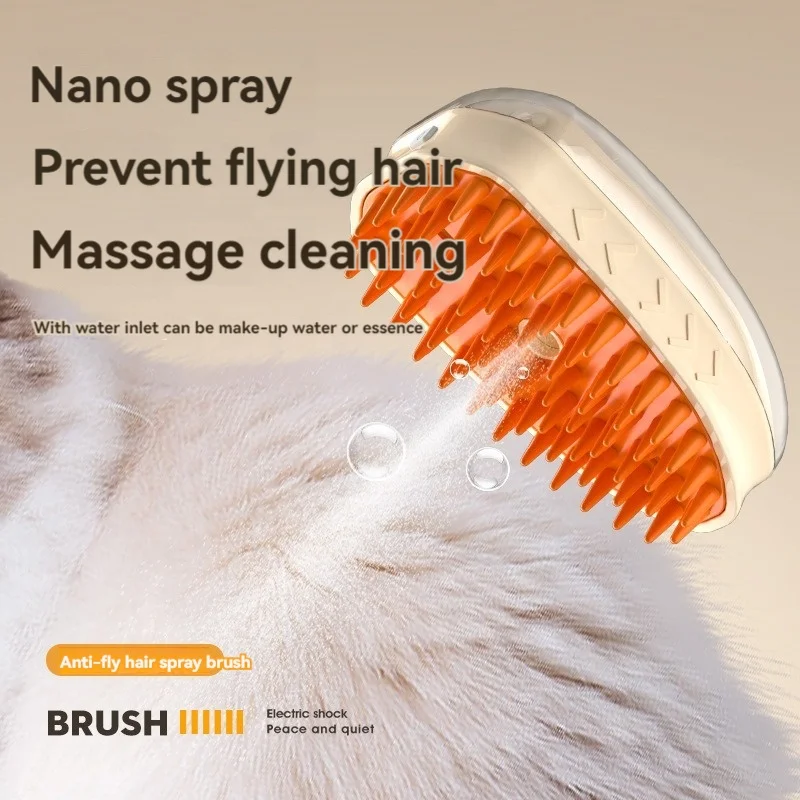 New Upgraded 4 in 1 Rechargeable Steam Brush For Pet Massage Cleaning Water Spray Hair Removal Cat Steam Brush With Light