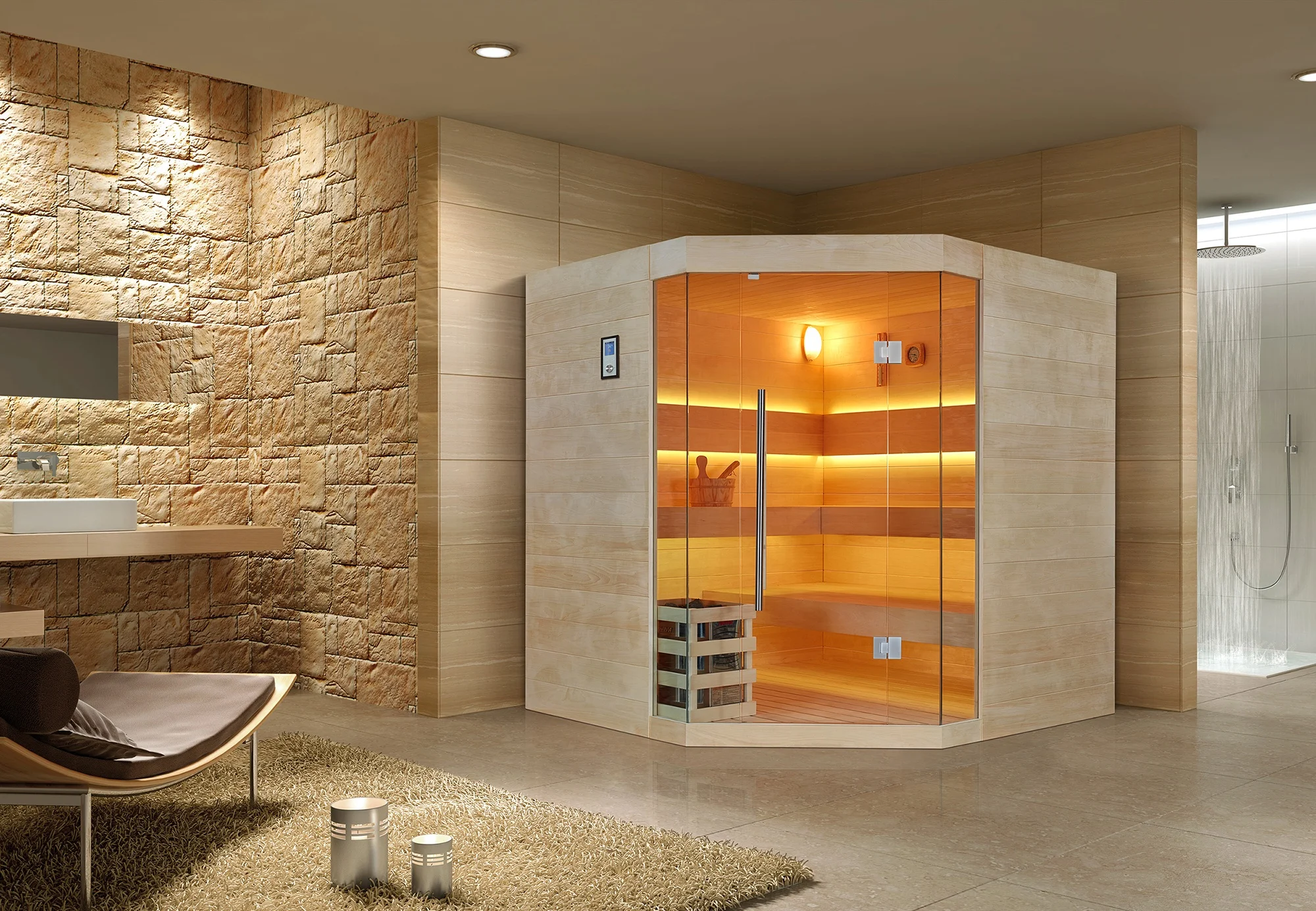 MEXDA Manufacturer Customized Hotel Family Home Use Indoor Culture Stone Solid Wood Dry Steam Sauna Room 4 Person WS-1902