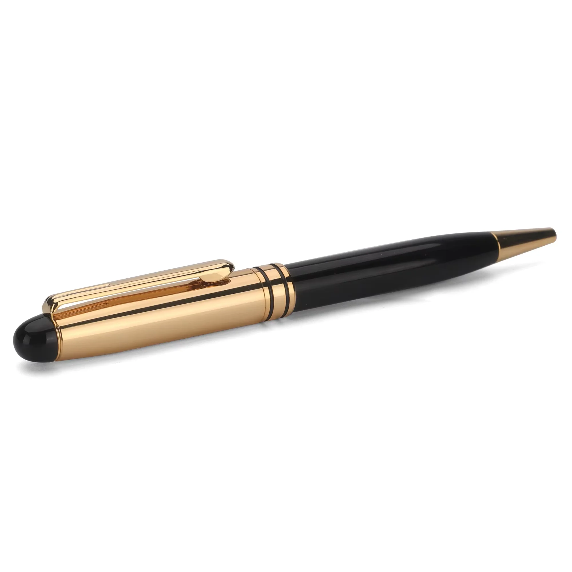 Cheap Dome Cap Metal Ballpoint Pen with Gloss Black Lacquering Gold Trim For Sale