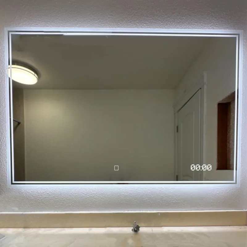 Custom 24 x 39 Fog Free LED Mirror Bathroom Vanity with Lights Dimming Touch Button Water Proof Makeup mirror with clock time