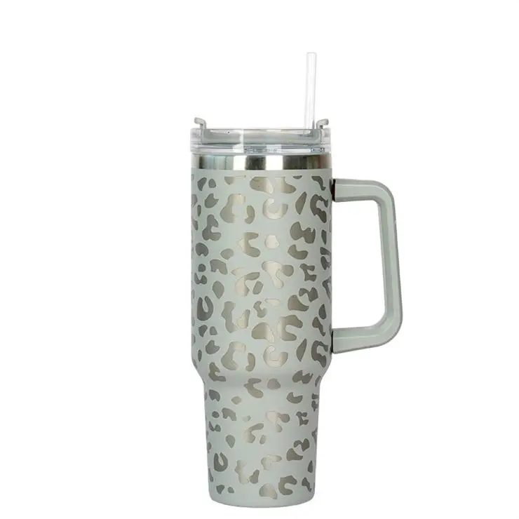 Stainless Steel Vacuum Insulated Travel Mug Leopard Cup 40oz Tumbler With Handle Lids And Straw