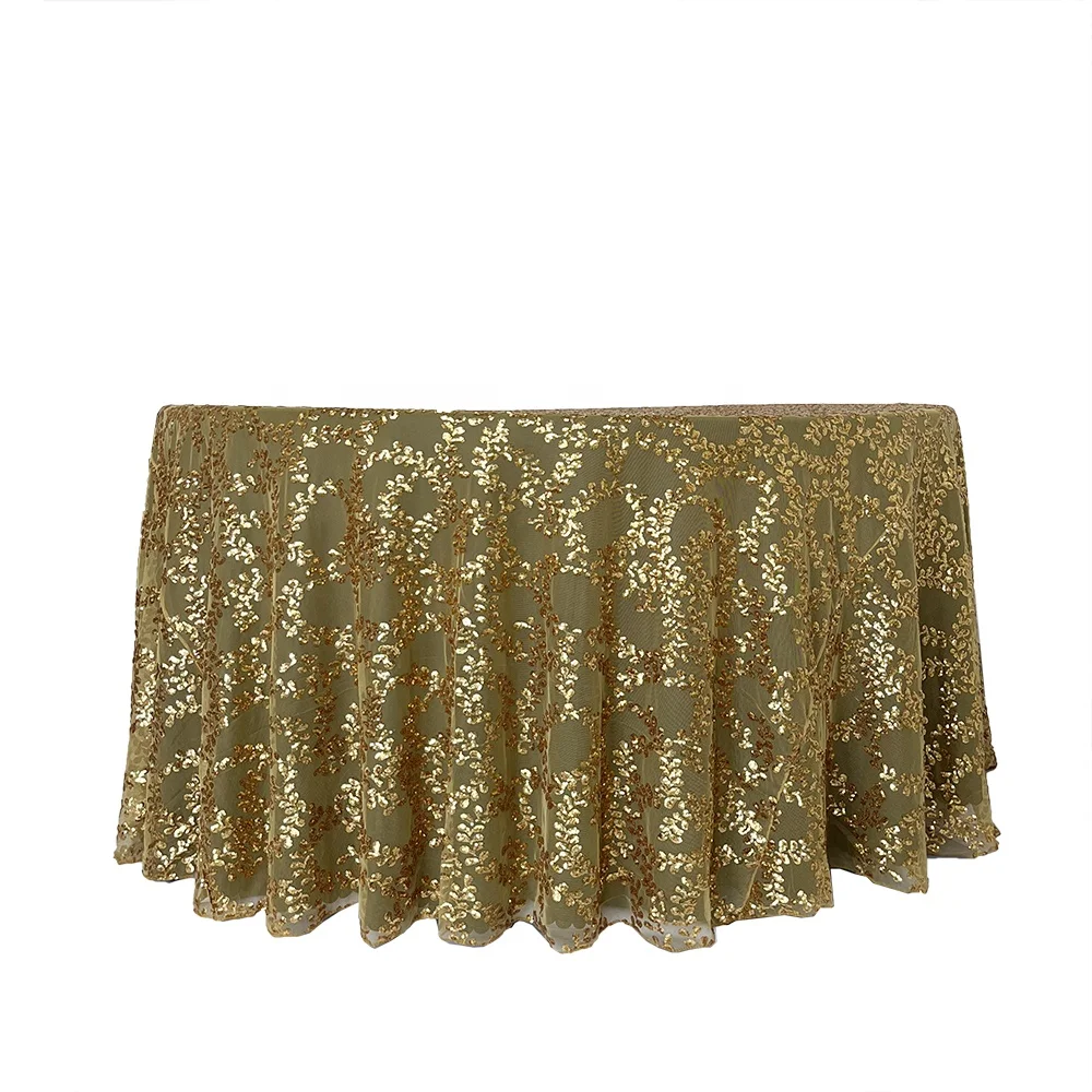 Luxurious Decorative Sparkly Gold Vine Sequin Tablecloth for Wedding