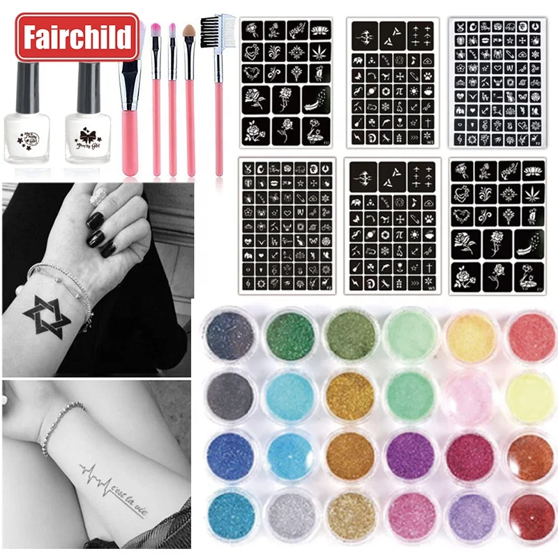 Factory Direct Sales Temporary Tattoos Stencils Party Toys Glitter Make Up Kits Halloween Stickers tattoos TikTok Hot Selling