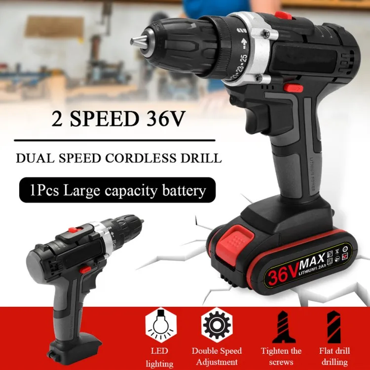 Professional Power Tools Impact Power Hammer Drill Machine 36V Cordless Lithium Battery Brushless Electric Drill Tool Set