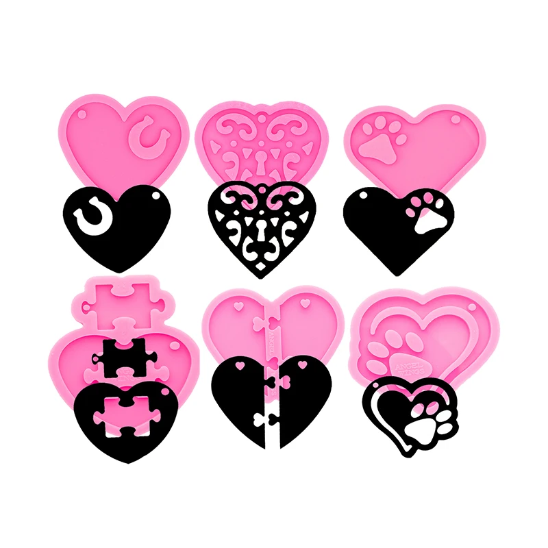 DY0633 Shiny Paisley Heart and Puzzle/Paw Keychain Silicone Mold Friendship Heart Mould Crafting Jewelry Epoxy Tools Resin Cake