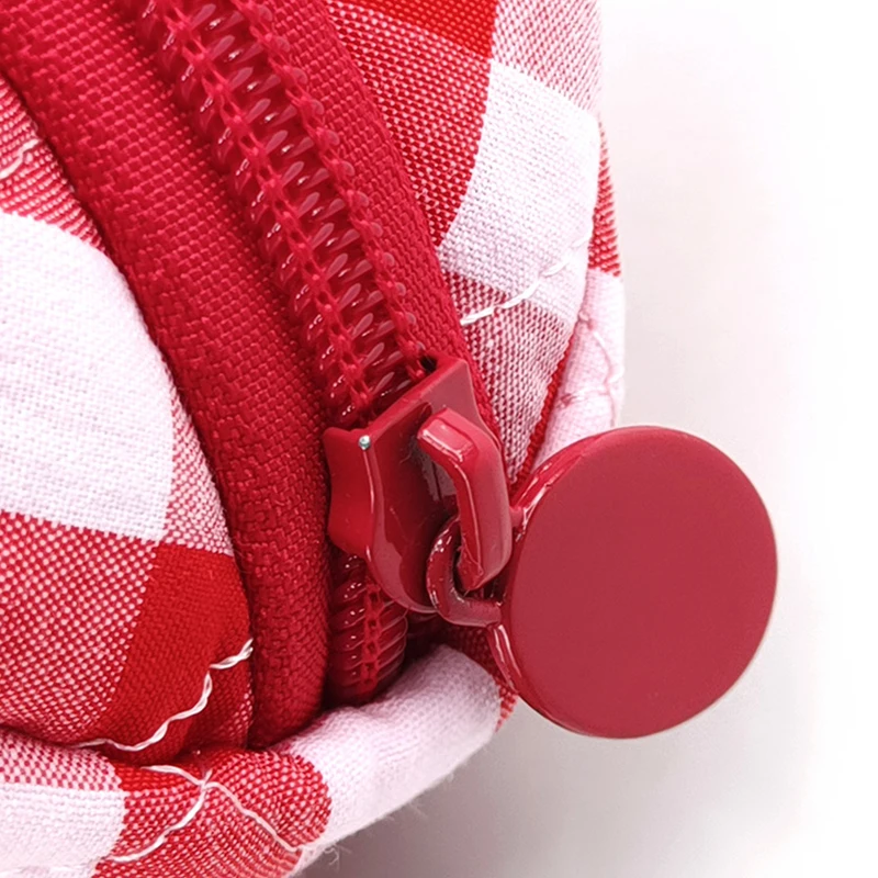 Eco friendly custom logo large capacity pillow cute travel red blue checker makeup bag lay flat soft quilted cosmetic bag